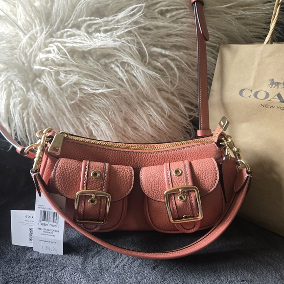 Coach CM079 Ashton Crossbody/Shoulder Bag In Pebble Leather Burnt Coral NWT